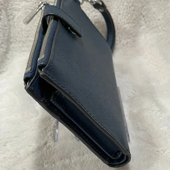 Michael Kors Jet Set Travel Large Double Zip Phone Wallet Wristlet Navy Leather - Picture 7 of 16